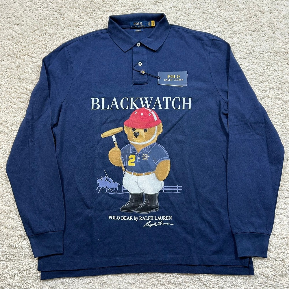 Polo Ralph Lauren Polo Shirt Large Navy Blackwatch Polo Bear Long Sleeve New NWT